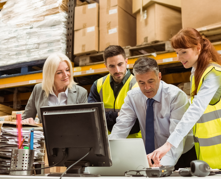 HR Manager showing warehouse workers how to use document Management through Safety Champion Software